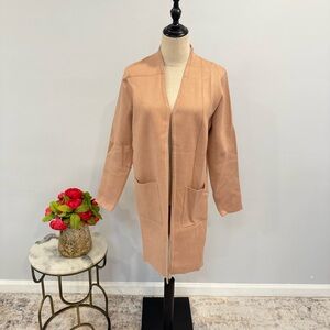 A Anrabess Neutral Nude Open Front Long Sleeves Long Cardigan - Size Small